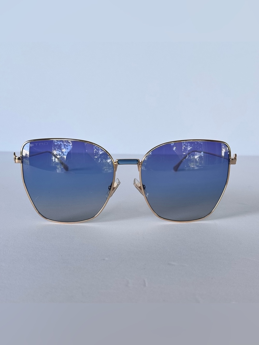 ETRO 0024/S Women’s Sunglasses Oversized Gold Metal Frame Blue Gradient Lenses